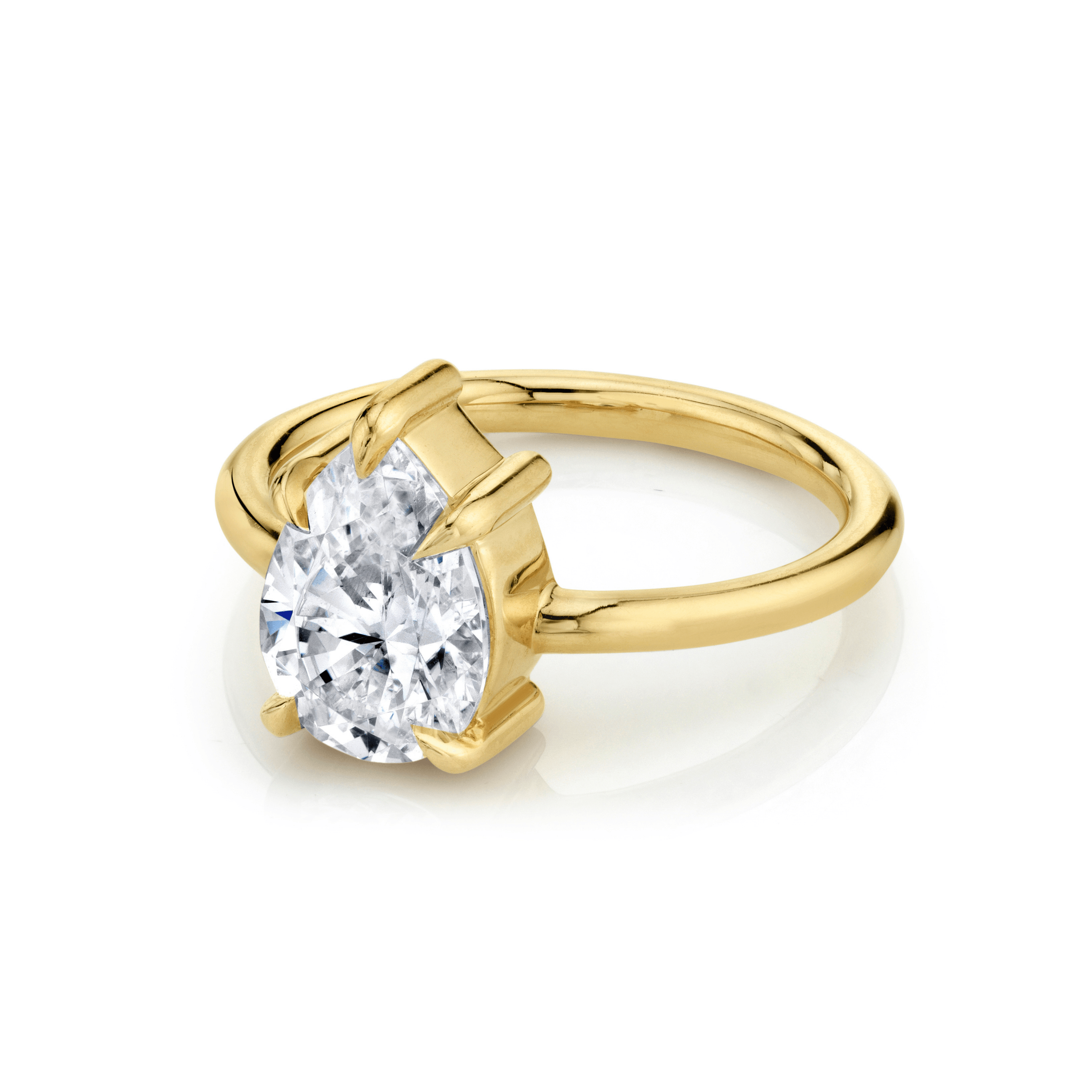 Marrow Fine Jewelry White Diamond Pear Solitaire Stackable Engagement Ring With Claw Prongs