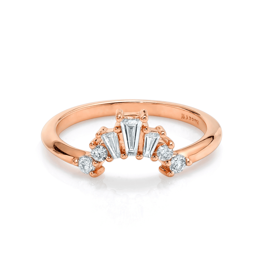 Marrow Fine Jewelry Art Deco Inspired White Diamond Tapered Baguettes And Rounds Ring [Rose Gold]