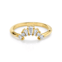 Marrow Fine Jewelry Art Deco Inspired White Diamond Tapered Baguettes And Rounds Ring [Yellow Gold]