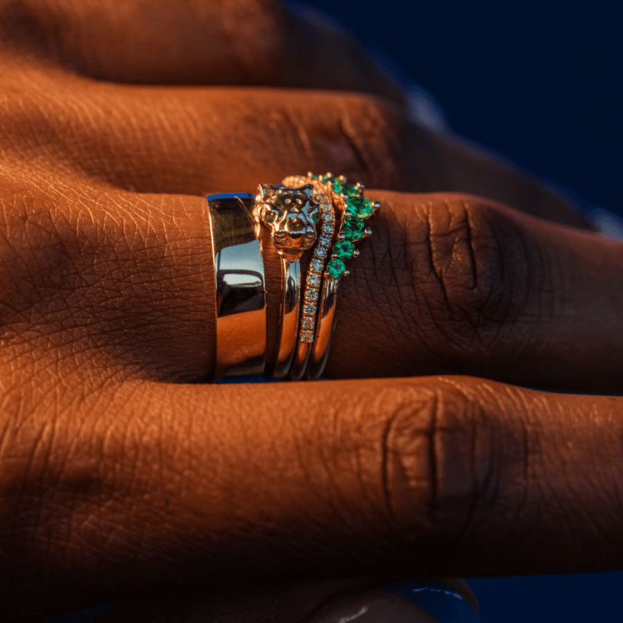 Marrow Fine Jewelry Cheetah Head Emerald Eyes Totem Ring [White Gold]