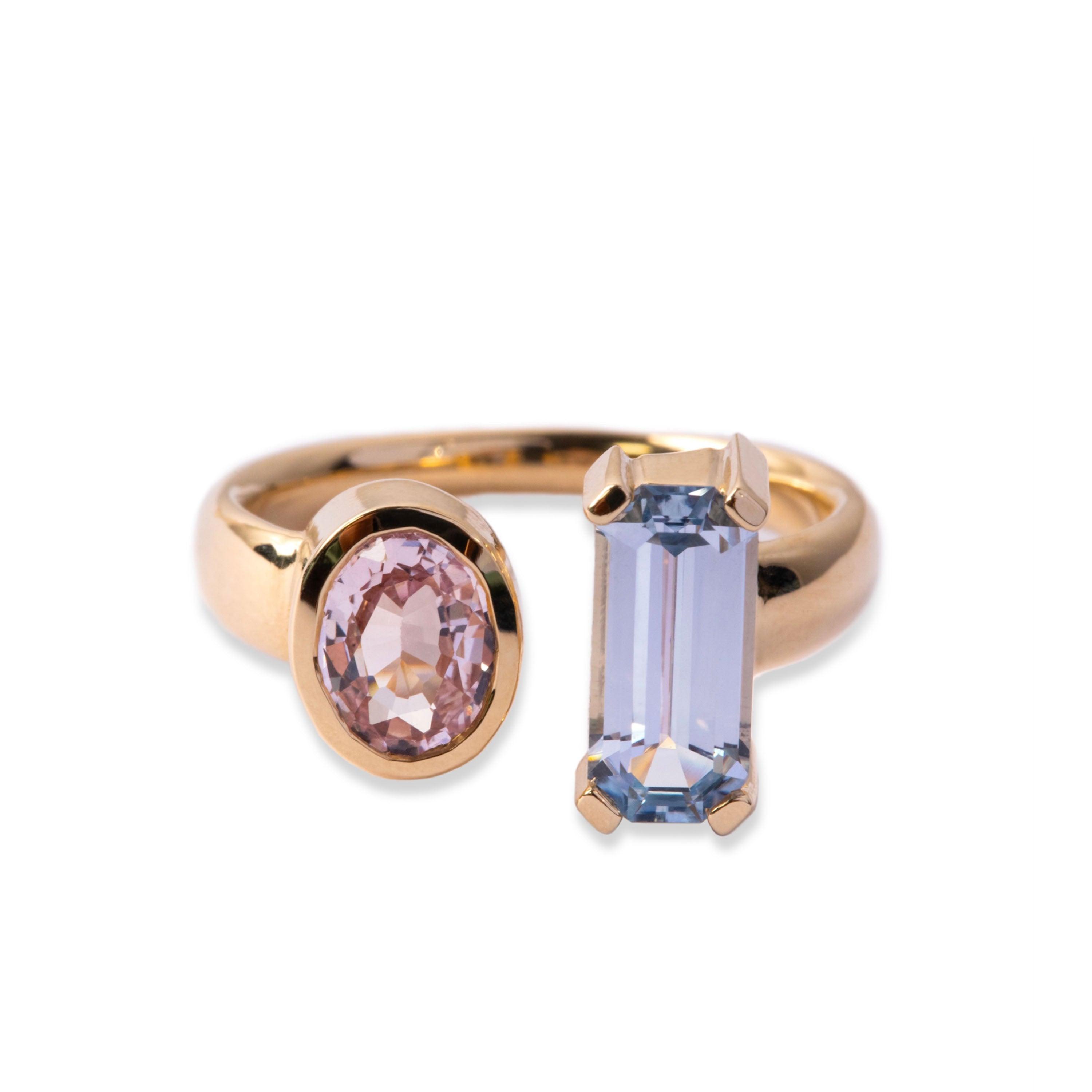 Marrow Fine Jewelry Tranquility in the Desert Ring Open Shank Pink And Light Blue Sapphire Ring