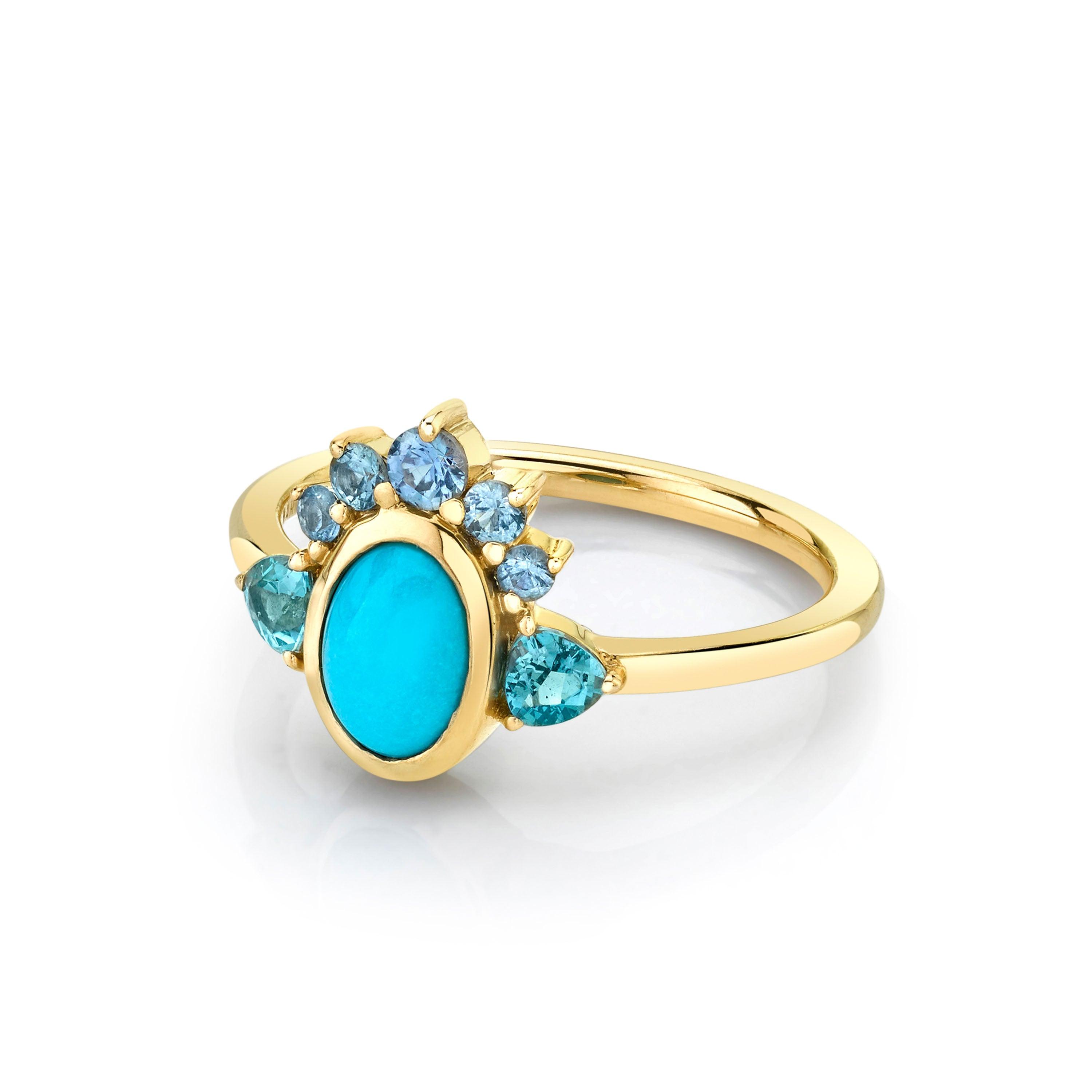 Marrow Fine Jewelry Turquoise Aquamarine Malawi Sapphire Headdress Ring