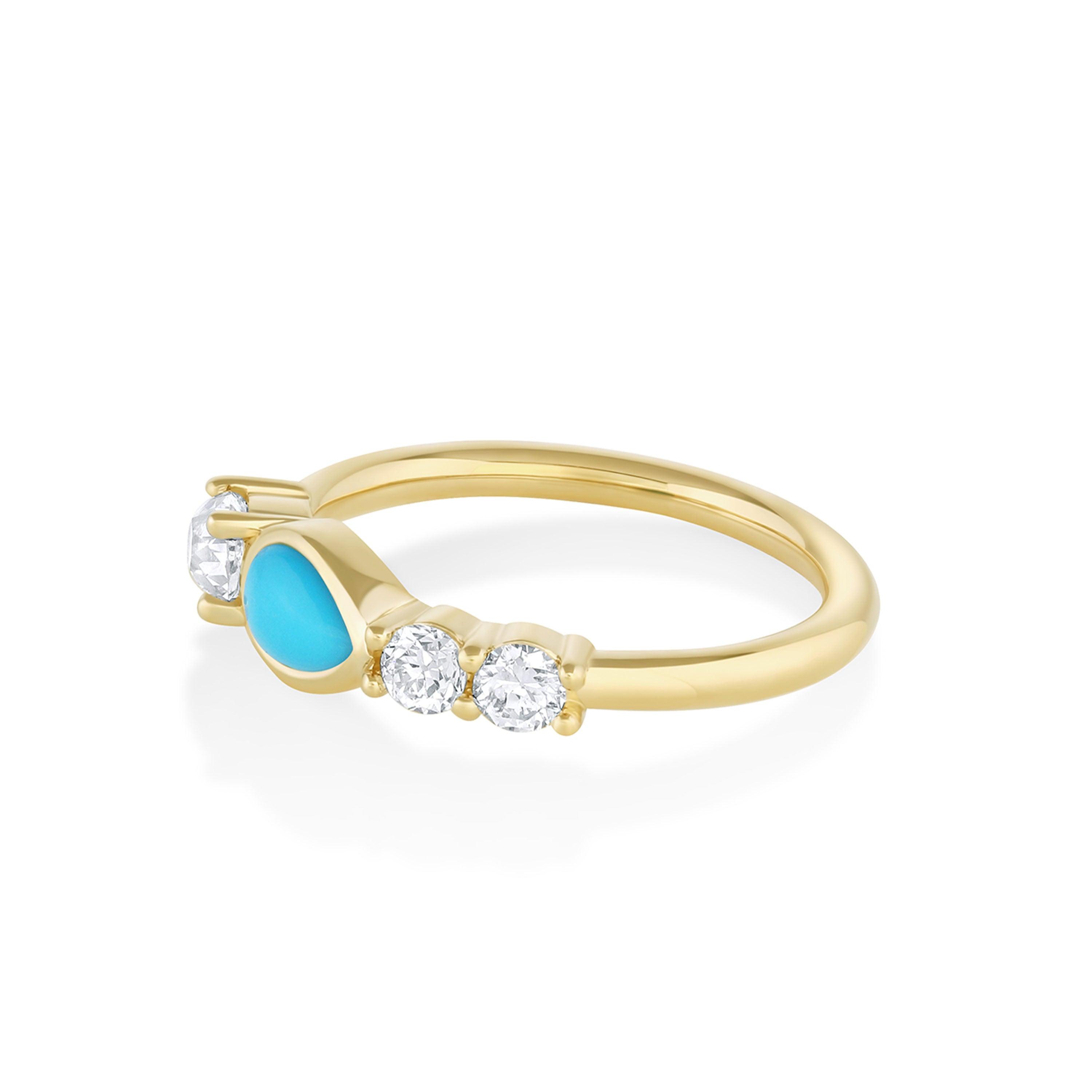 Marrow Fine Jewelry Bezel Set Turquoise Pear And White Diamond Linear Ring