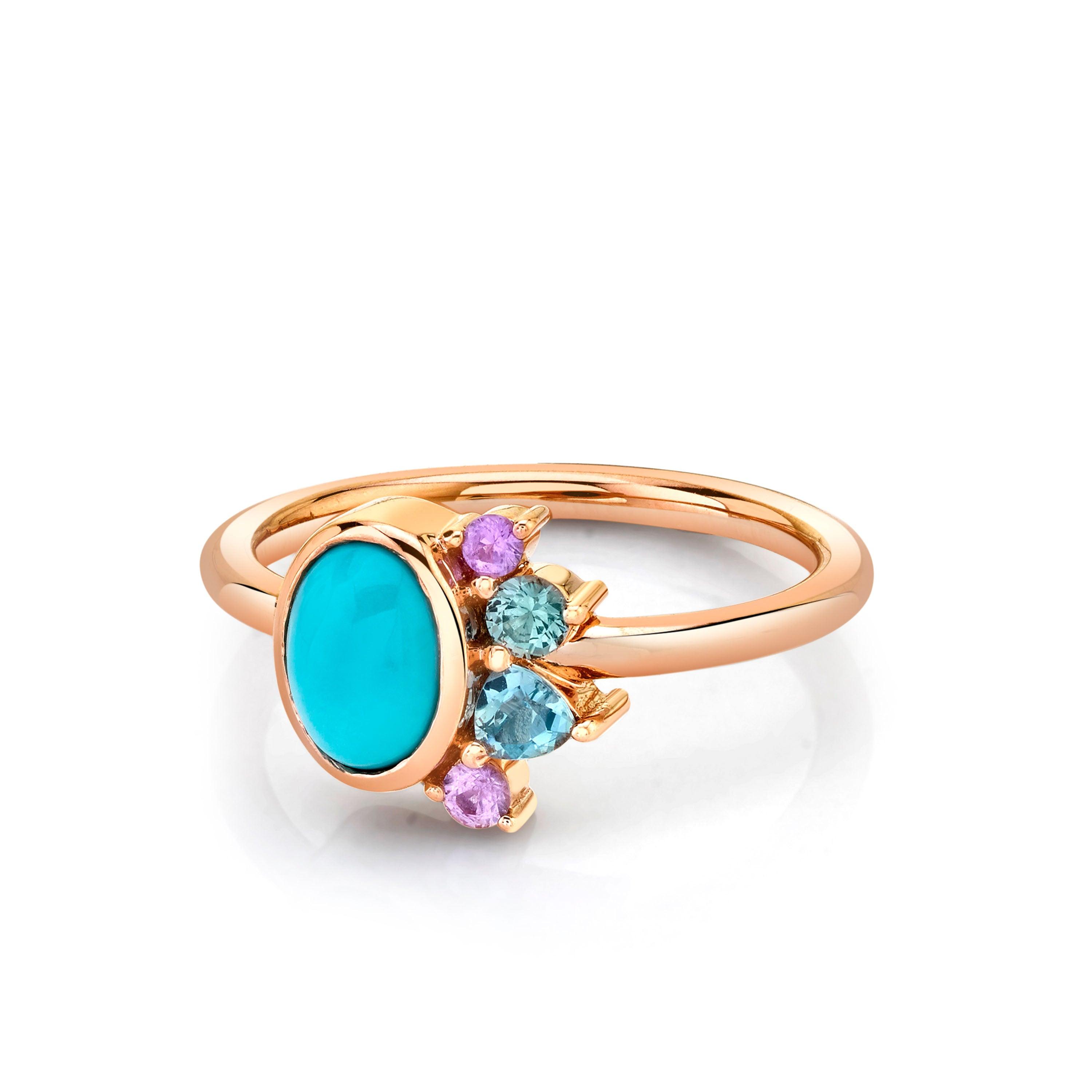 Marrow Fine Jewelry Turquoise And Aquamarine Spray Ring