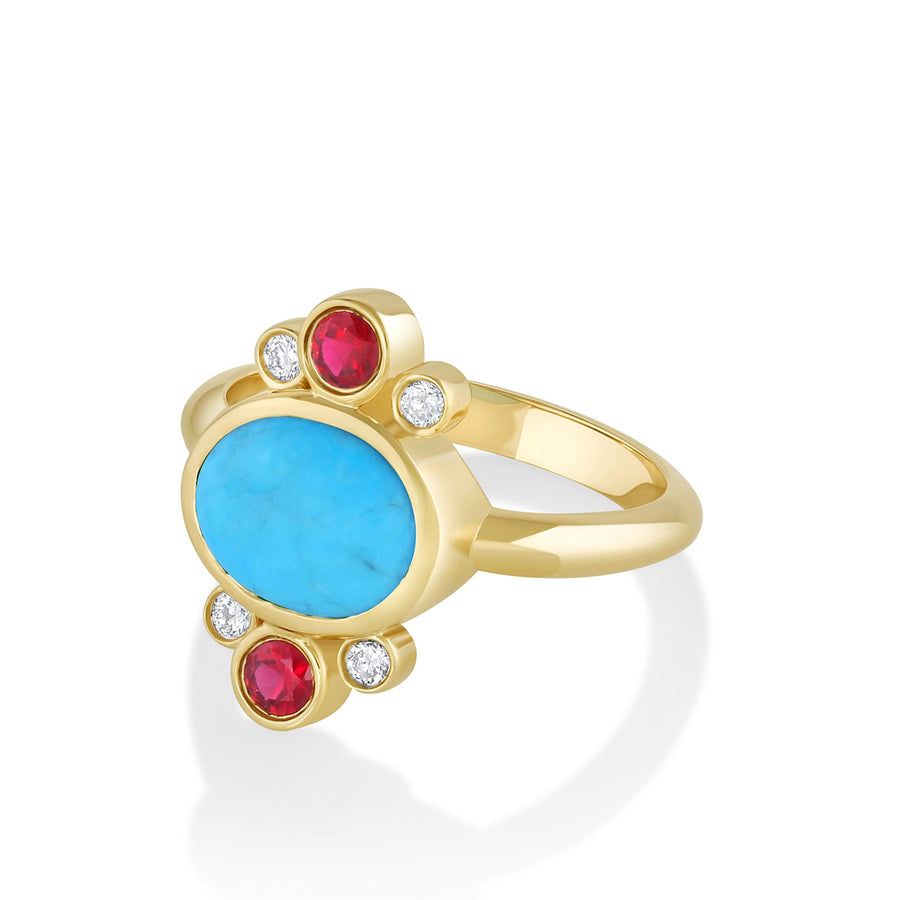 Marrow Fine Jewelry Turquoise Oval And Ruby Relic Ring [Yellow Gold]