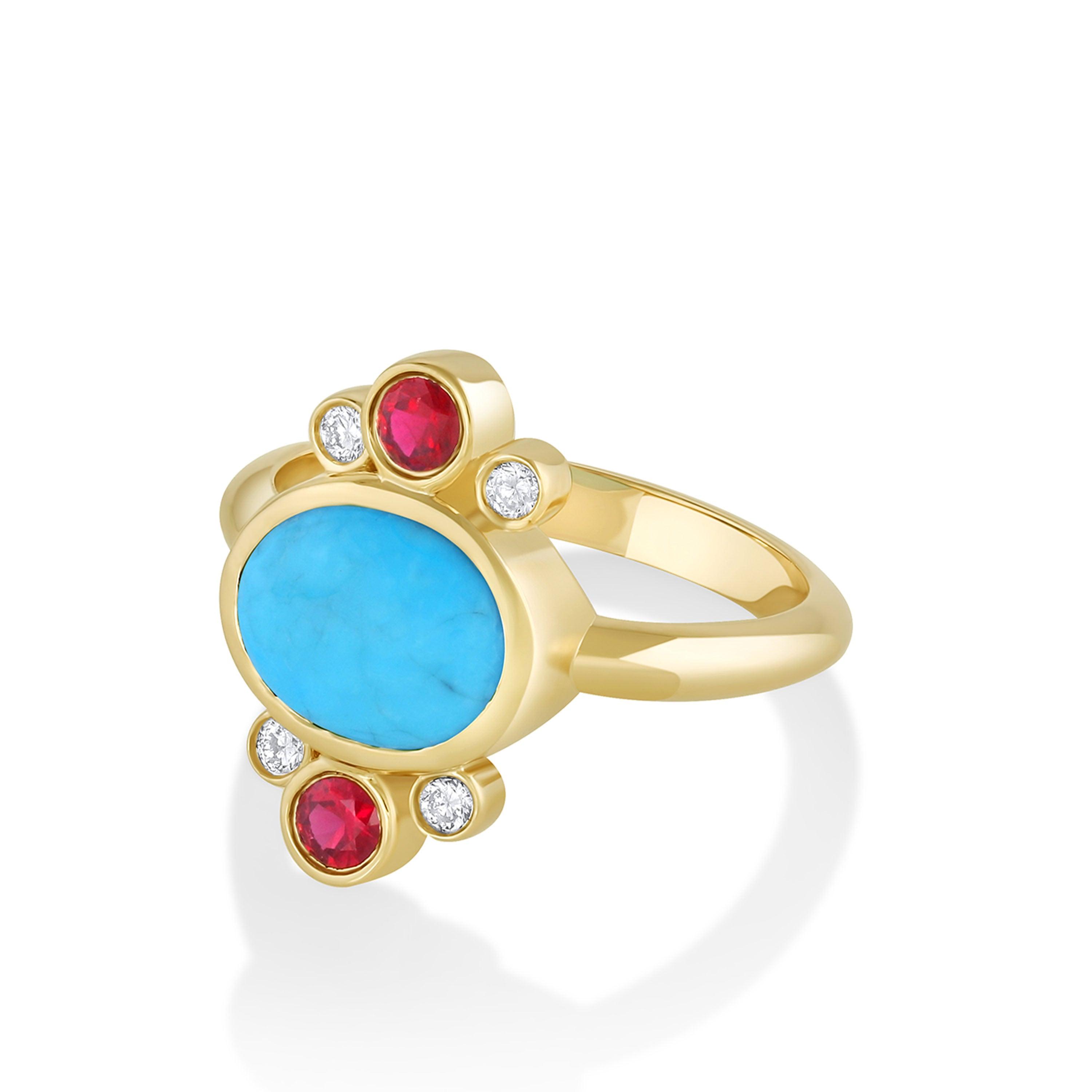 Marrow Fine Jewelry Turquoise Oval And Ruby Relic Ring