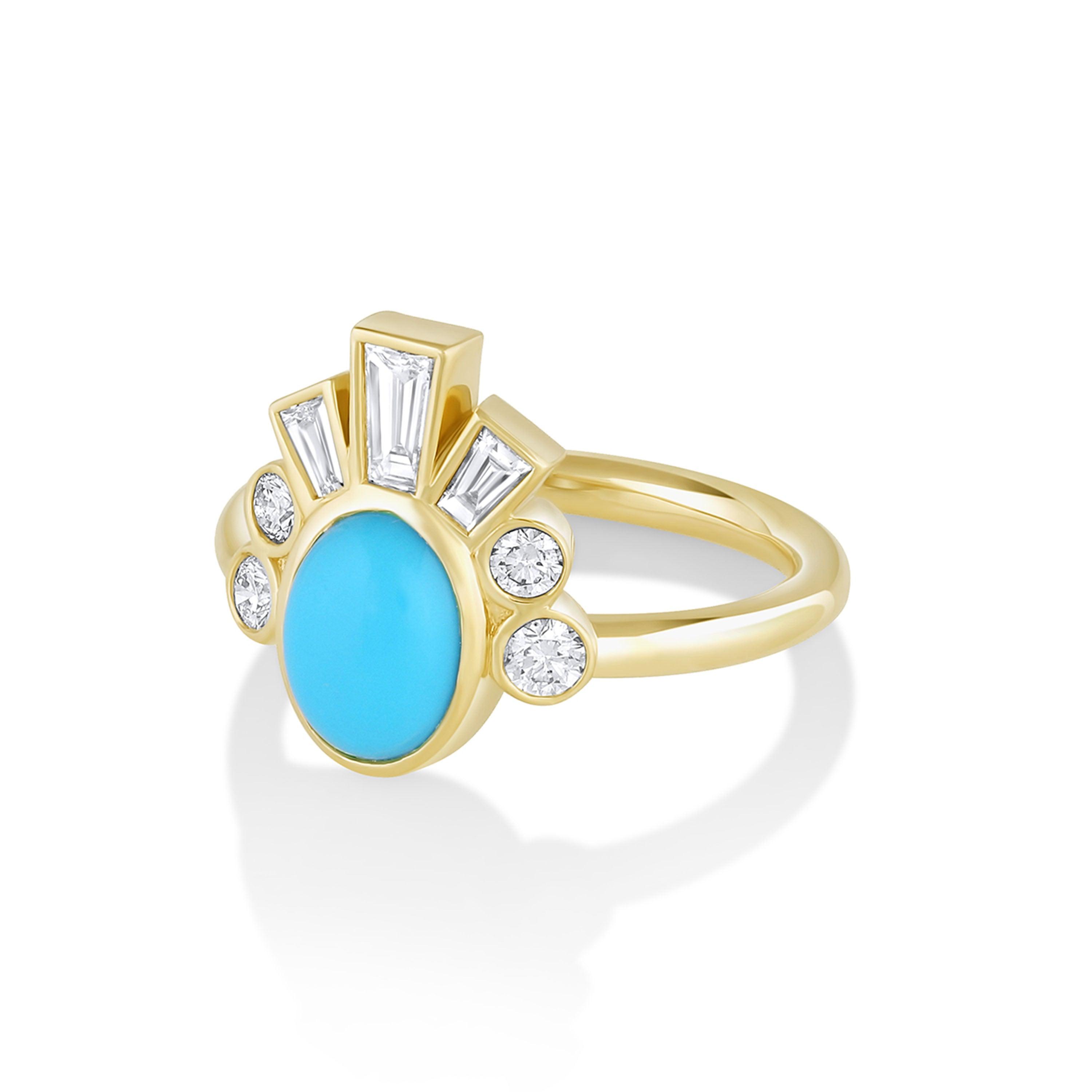 Marrow Fine Jewelry Oval Turquoise & White Diamond Ballerina Headdress Ring