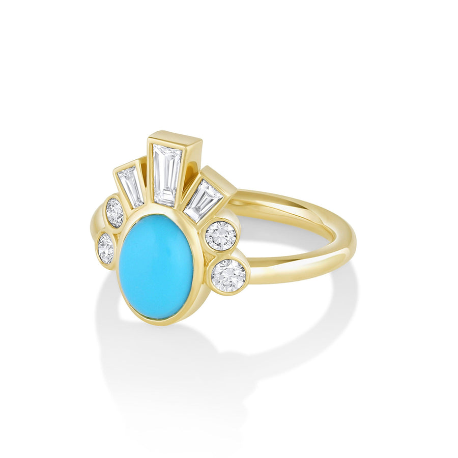 Marrow Fine Jewelry Oval Turquoise & White Diamond Ballerina Headdress Ring [Yellow Gold]