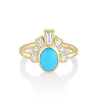 Marrow Fine Jewelry Oval Turquoise & White Diamond Ballerina Headdress Ring [Yellow Gold]