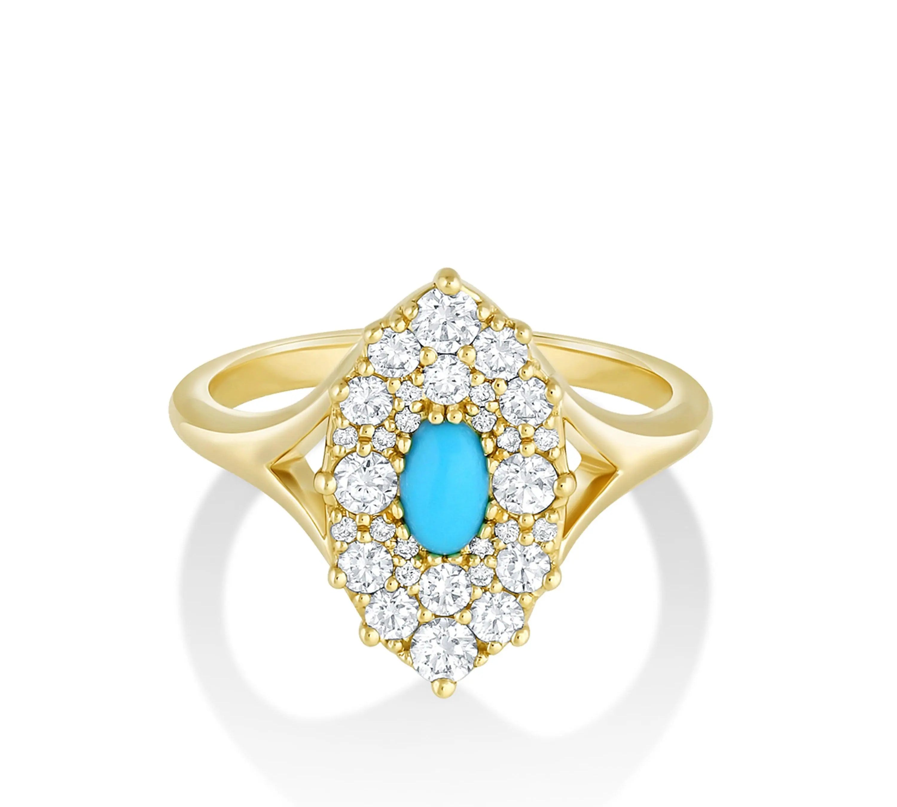 Marrow Fine Jewelry Turquoise Oval And White Diamond Navette Ring [Yellow Gold]