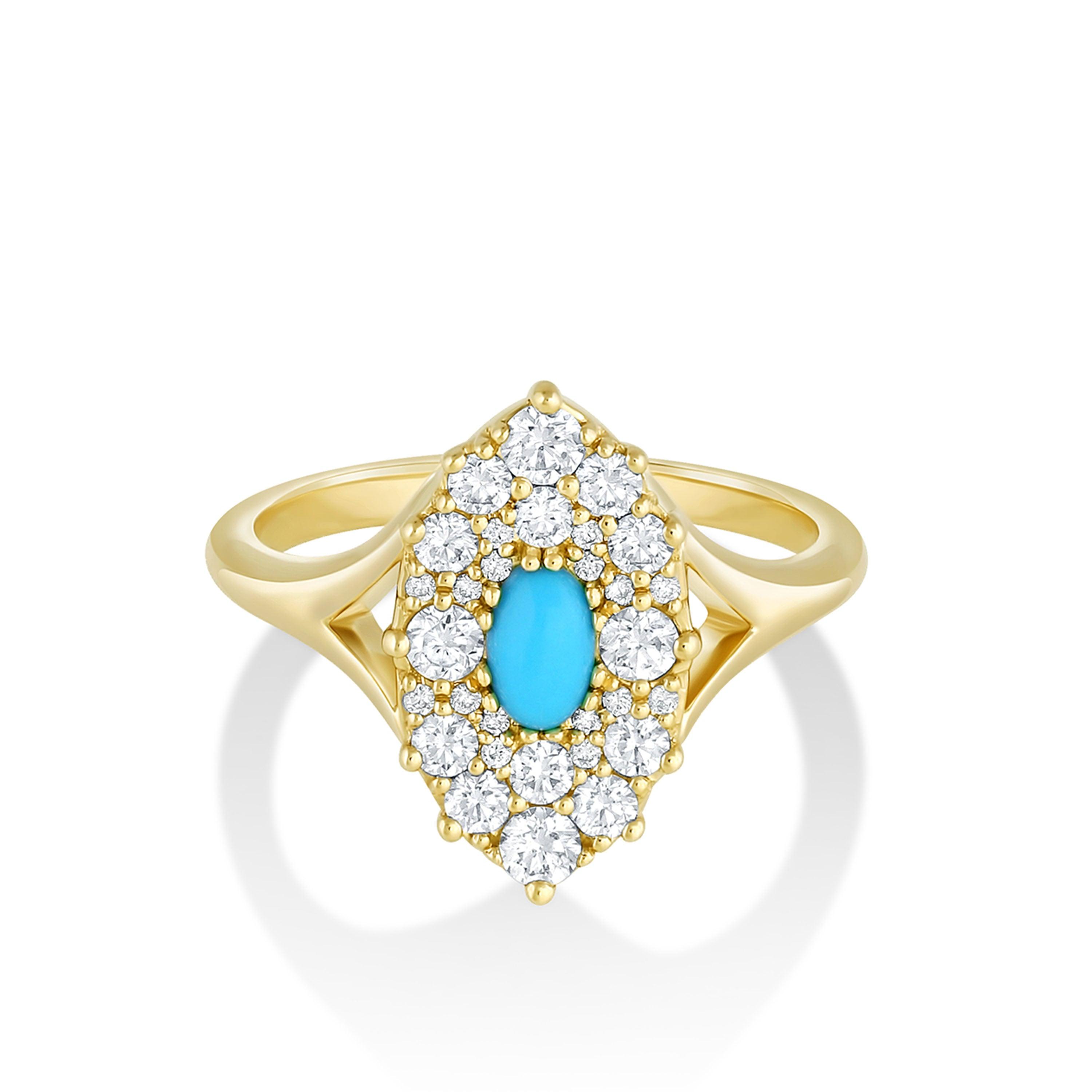 Marrow Fine Jewelry Turquoise Oval And White Diamond Navette Ring