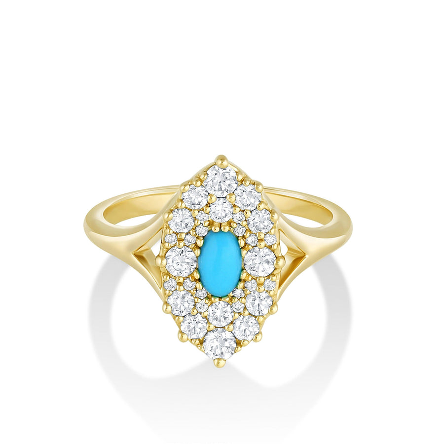 Marrow Fine Jewelry Turquoise Oval And White Diamond Navette Ring [Yellow Gold]