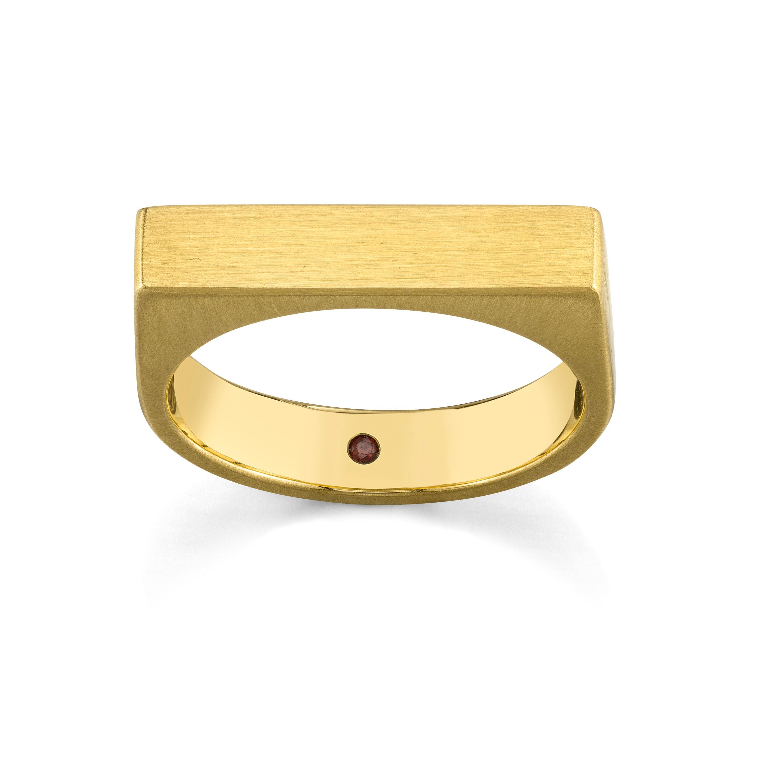 Marrow Fine Jewelry Brushed Metal Edgy High Profile Solid Gold Mens Wedding Band