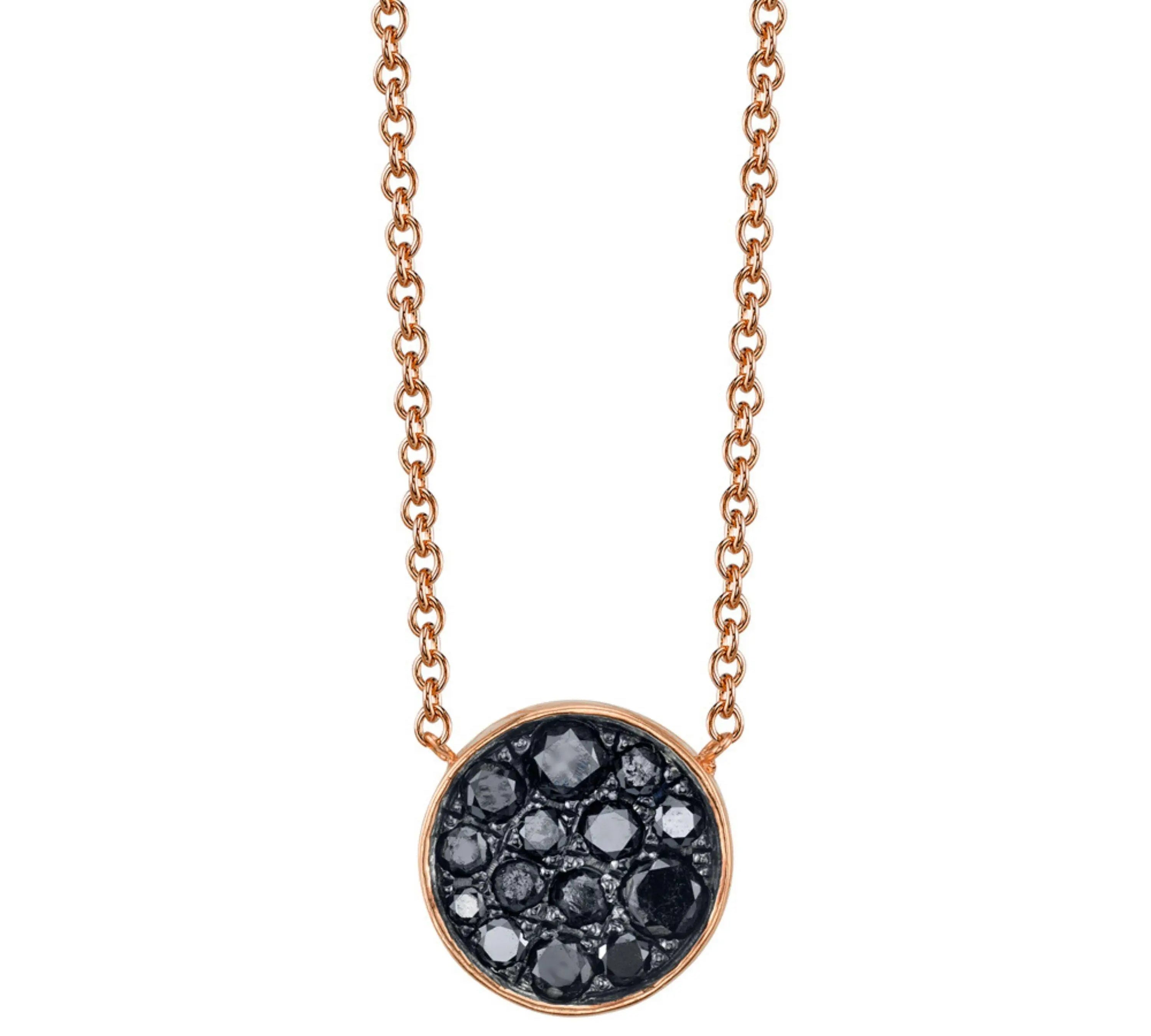 Marrow Fine Jewelry Black Diamond New Moon Phase Circle Pendant With Solid Gold Chain [Rose Gold]