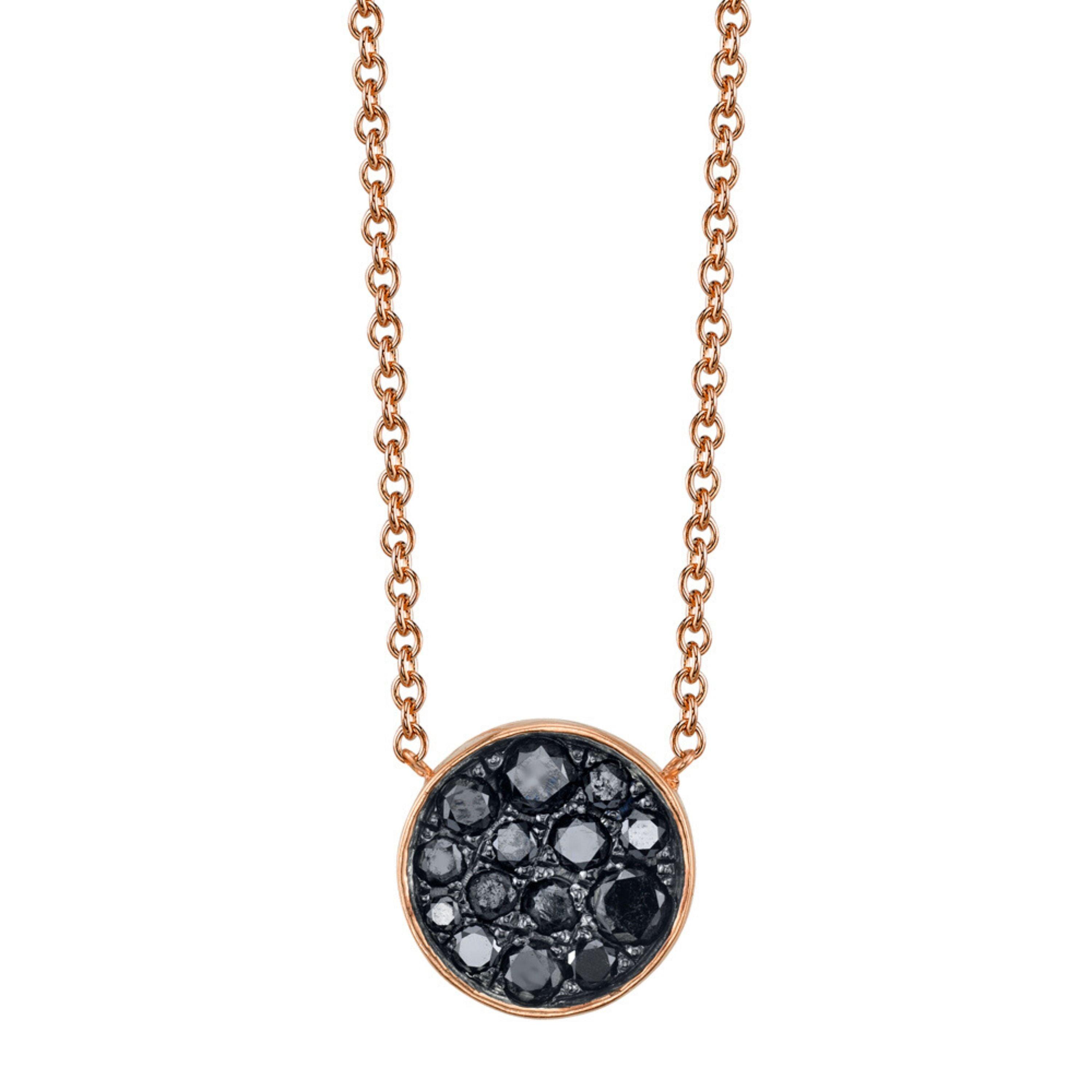 Marrow Fine Jewelry Black Diamond New Moon Phase Circle Pendant With Solid Gold Chain