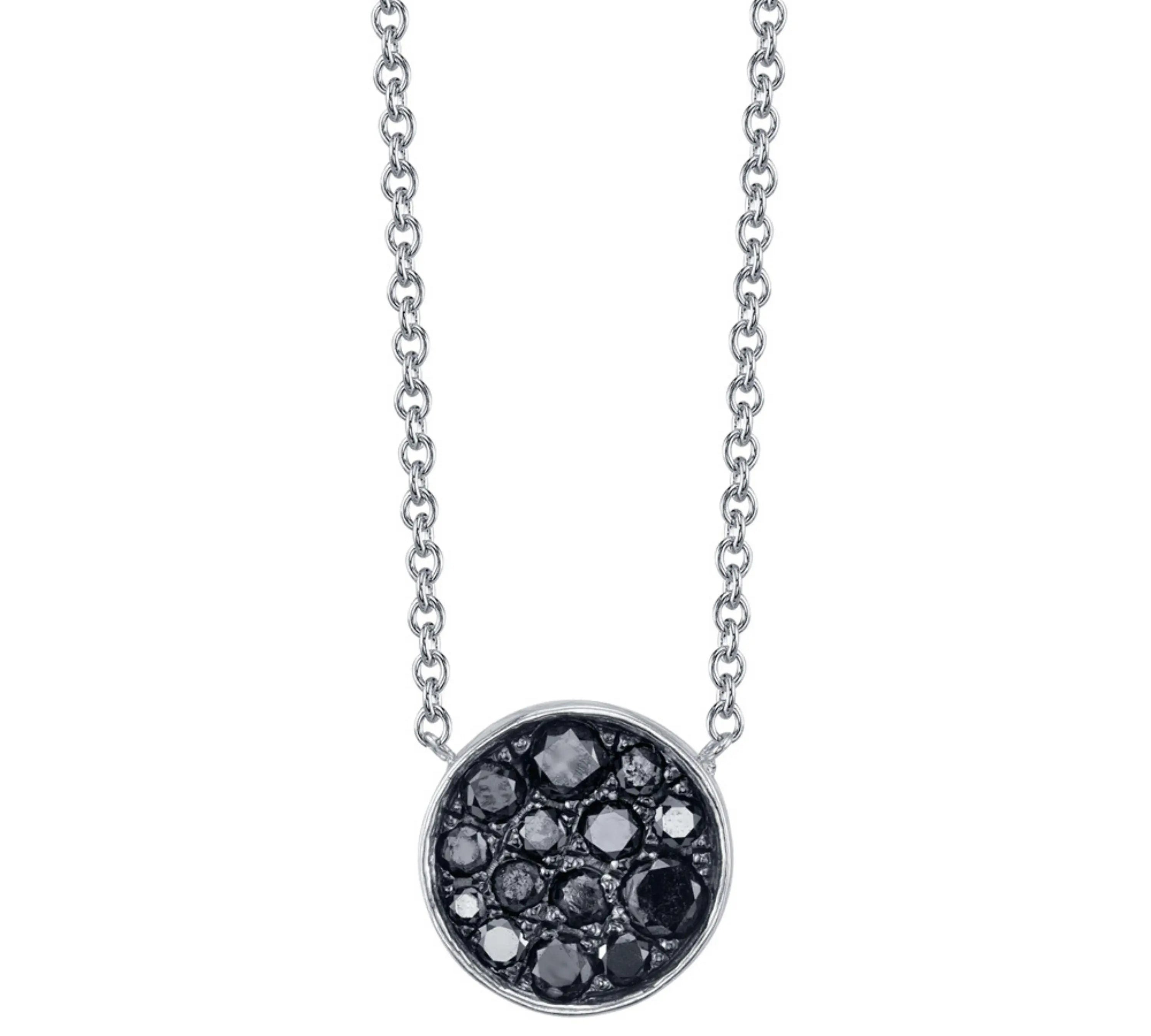 Marrow Fine Jewelry Black Diamond New Moon Phase Circle Pendant With Solid Gold Chain [White Gold]