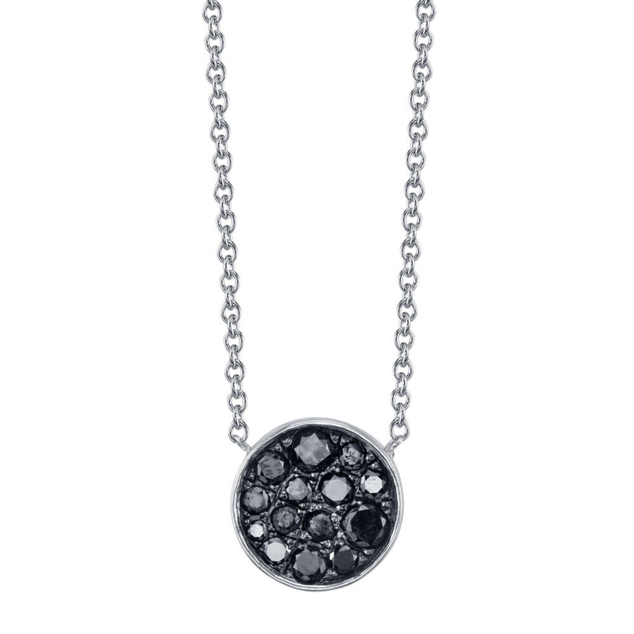 Marrow Fine Jewelry Black Diamond New Moon Phase Circle Pendant With Solid Gold Chain [White Gold]