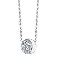 Marrow Fine Jewelry White Diamond Gibbous Moon Phase Circle Pendant With Solid Gold Chain [White Gold]