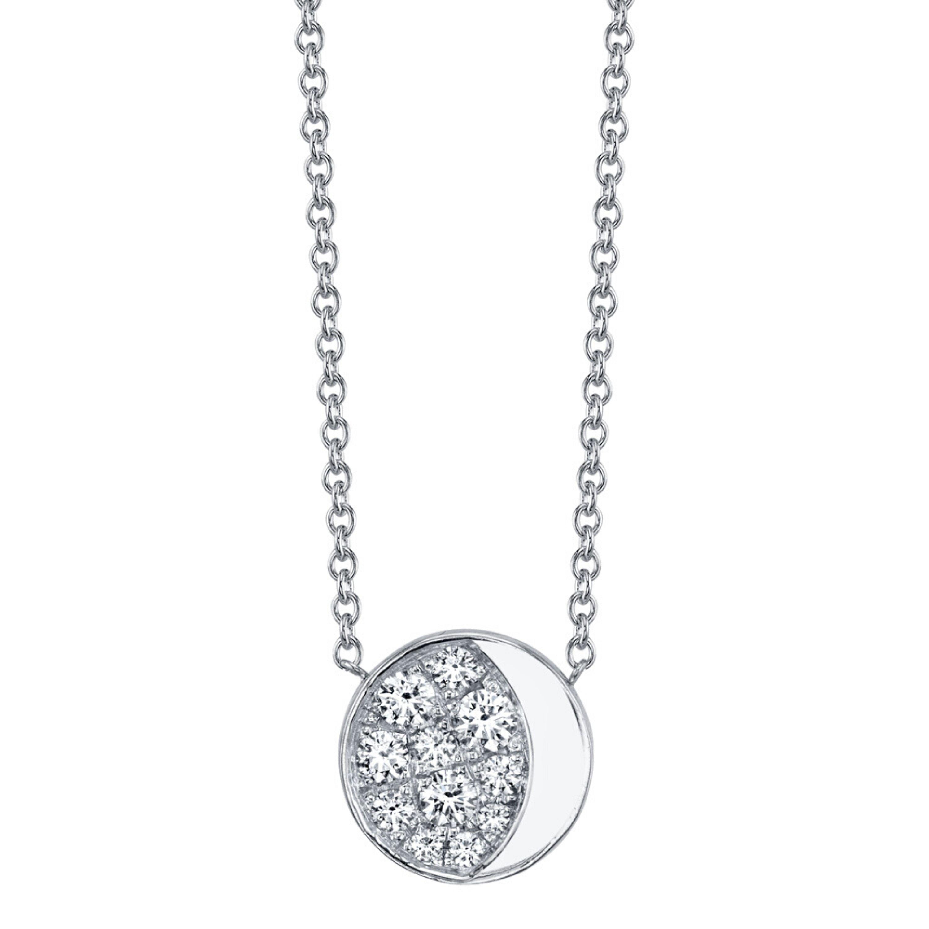 Marrow Fine Jewelry White Diamond Gibbous Moon Phase Circle Pendant With Solid Gold Chain