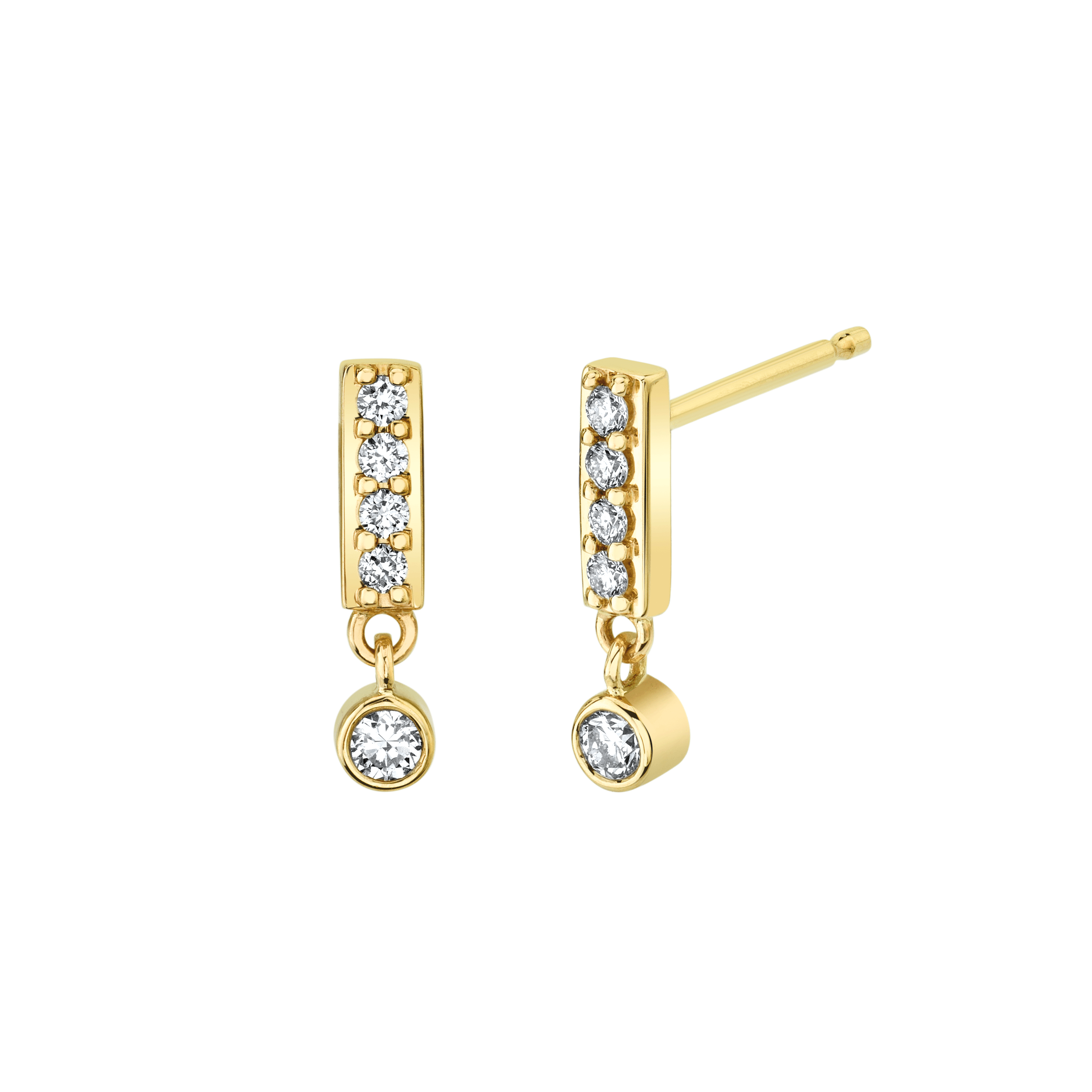 Marrow Fine Jewelry Solid Gold Rectangle White Diamond Stud Earrings with White Diamond Charm