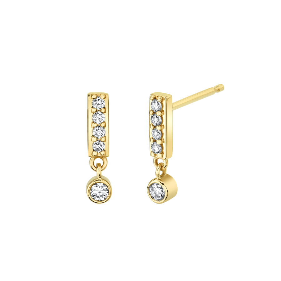 Marrow Fine Jewelry Solid Gold Rectangle White Diamond Stud Earrings with White Diamond Charm [Yellow Gold]