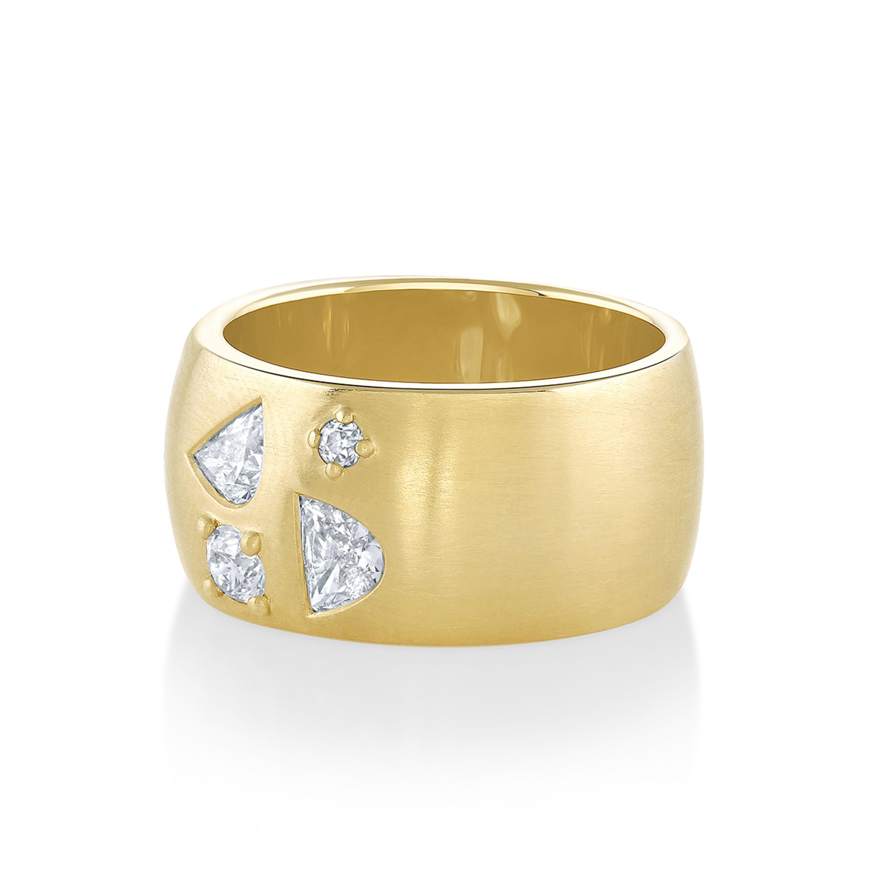 Marrow Fine Jewelry White Diamond Mixed Shapes Chunky Brushed Metal Solid Gold Cigar Band Ring