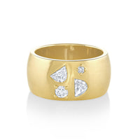 Marrow Fine Jewelry White Diamond Mixed Shapes Chunky Brushed Metal Solid Gold Cigar Band Ring [Yellow Gold]