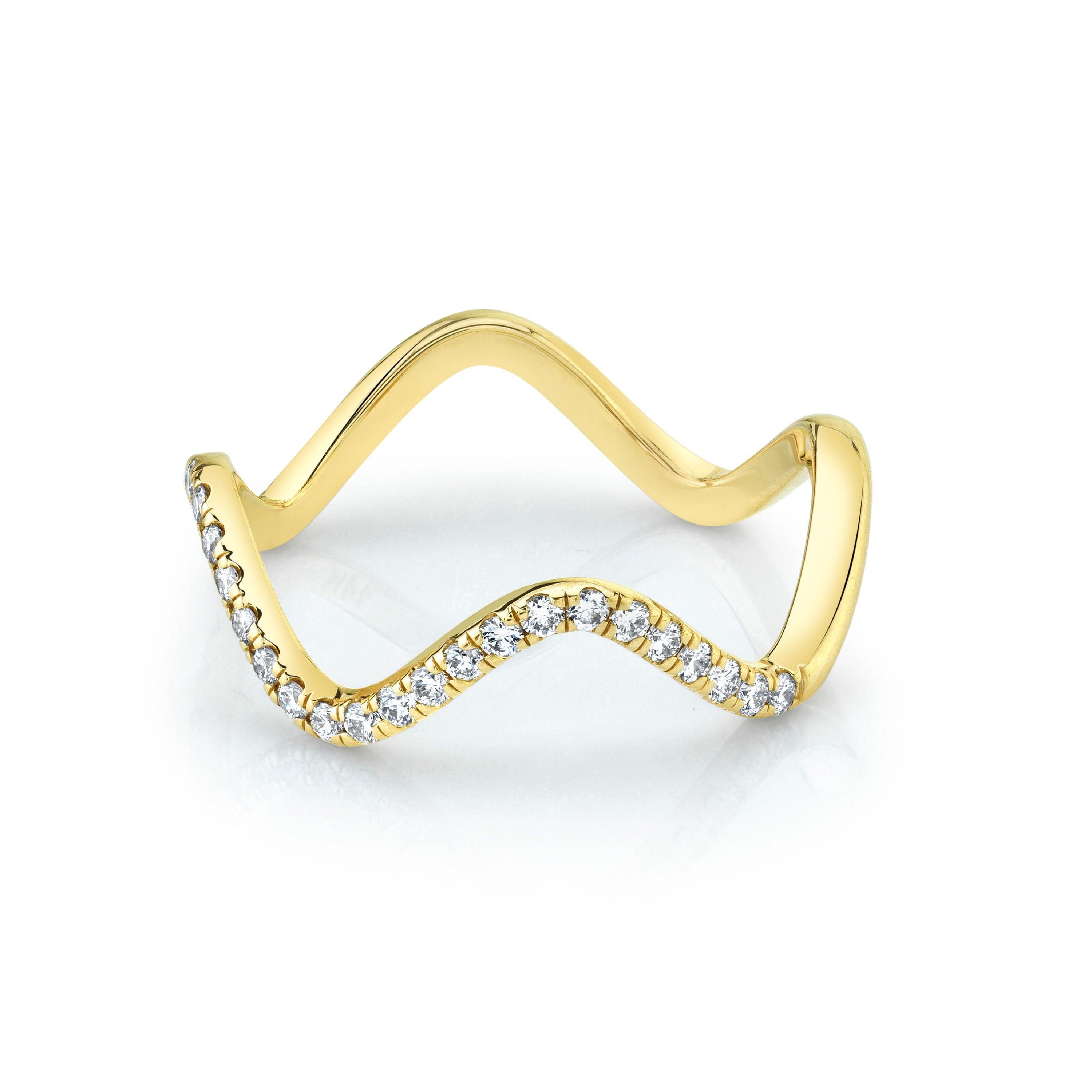 Marrow Fine Jewelry White Diamond Pavé Squiggle Stacking and Wedding Ring