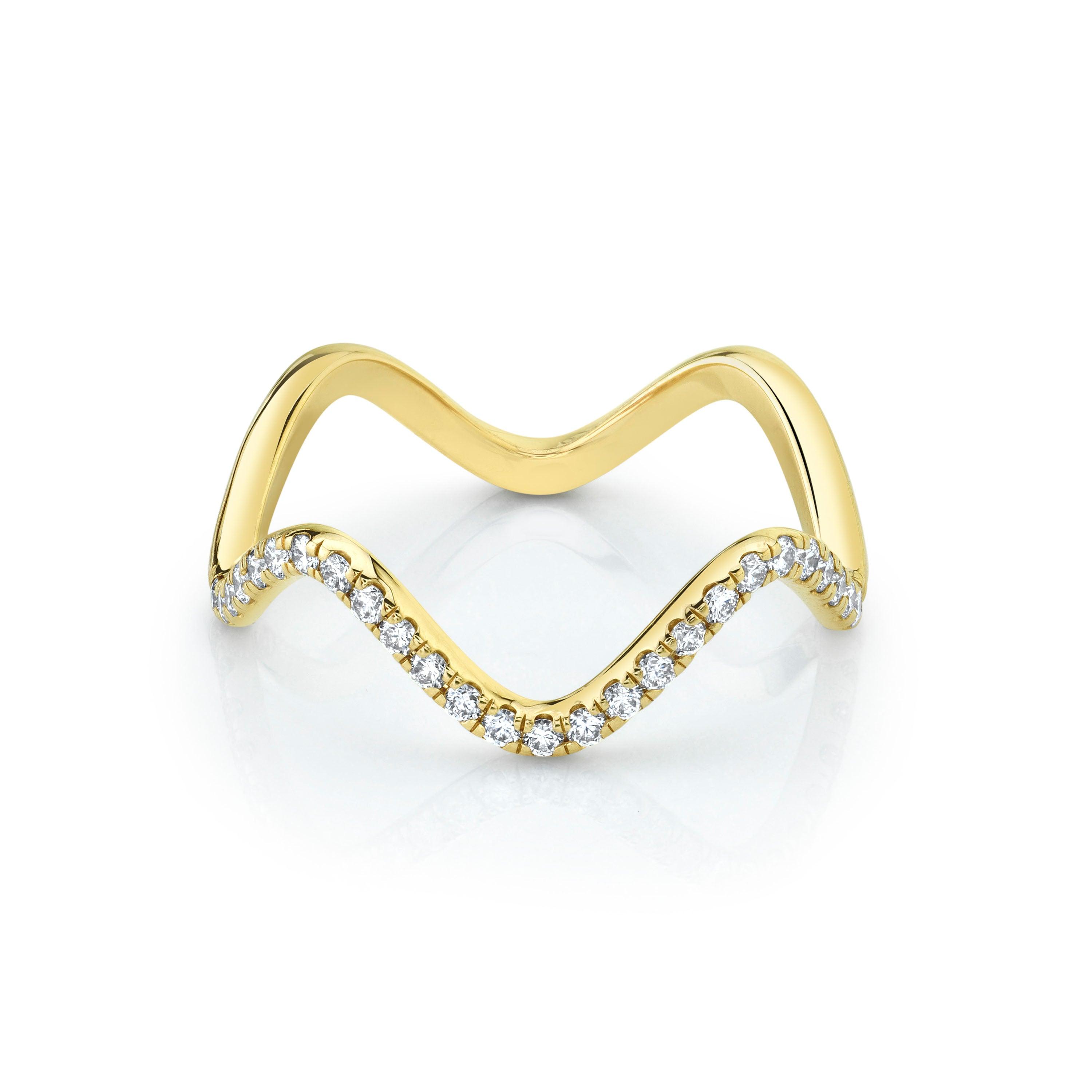 Marrow Fine Jewelry White Diamond Pavé Squiggle Stacking and Wedding Ring