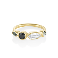 Marrow Fine Jewelry White Diamond And Sapphire Cabochon Linear Ring [Yellow Gold]