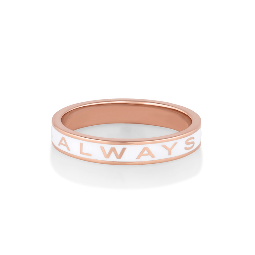 "Always" Gold Memory Ring White Enamel Marrow Fine