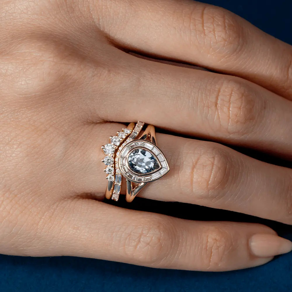 1.71ct Blue Sapphire Baguette Halo Engagement Ring - Marrow Fine