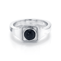 Marrow Fine Jewelry Black Round Onyx Boyfriend Signet Ring [White Gold]