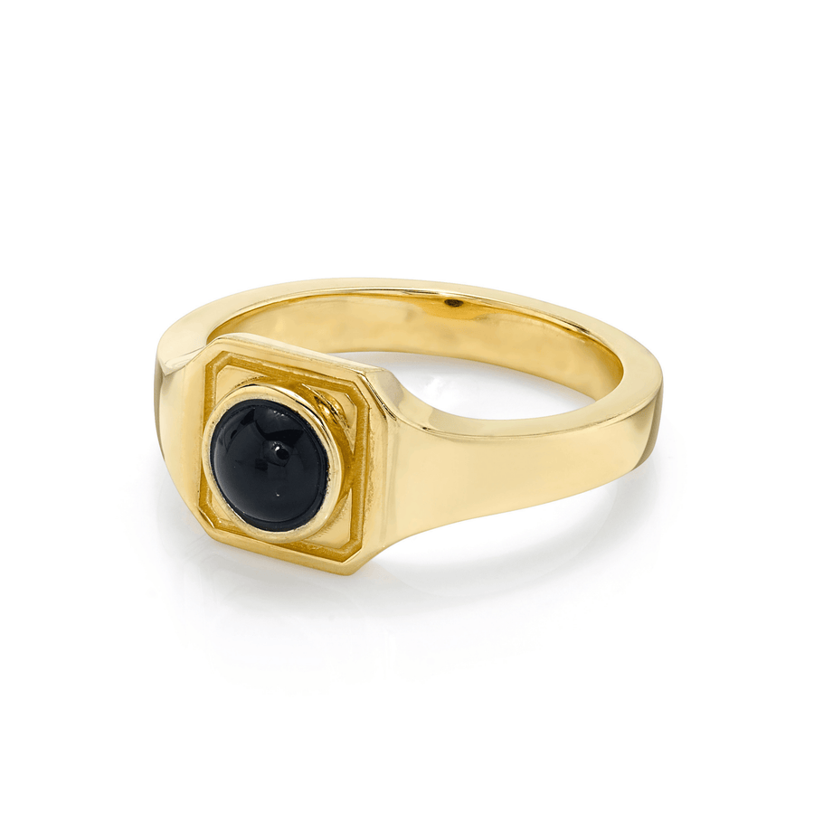 Marrow Fine Jewelry Black Round Onyx Boyfriend Signet Ring [Yellow Gold]