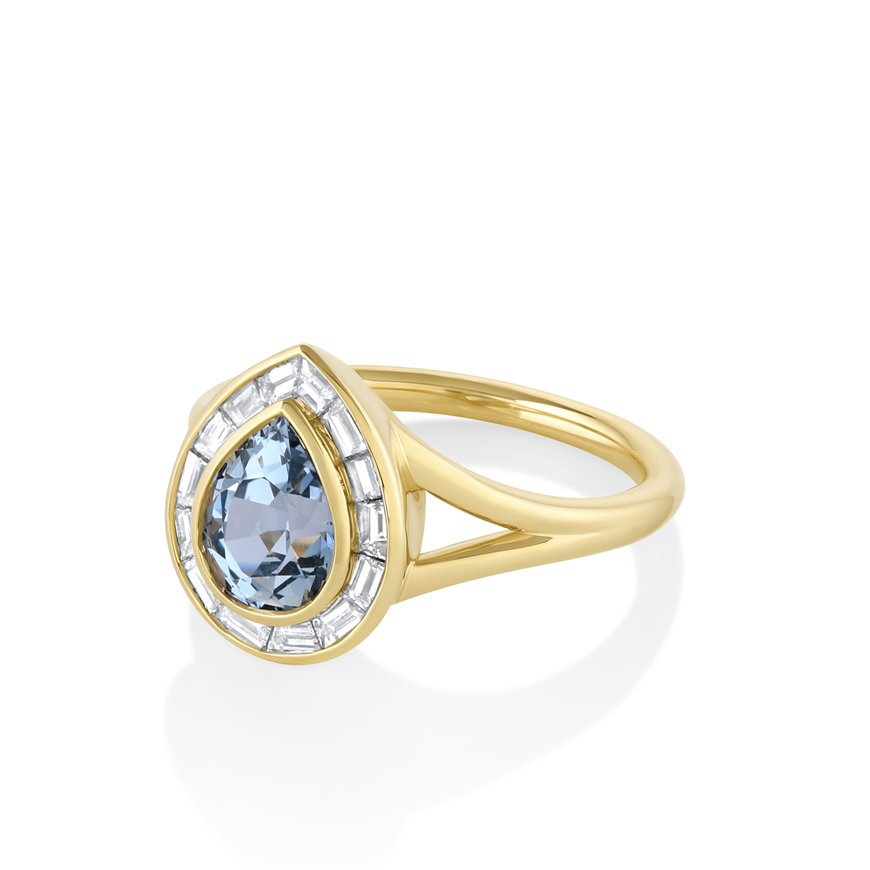 1.71ct Blue Sapphire Baguette Halo Engagement Ring – Marrow Fine
