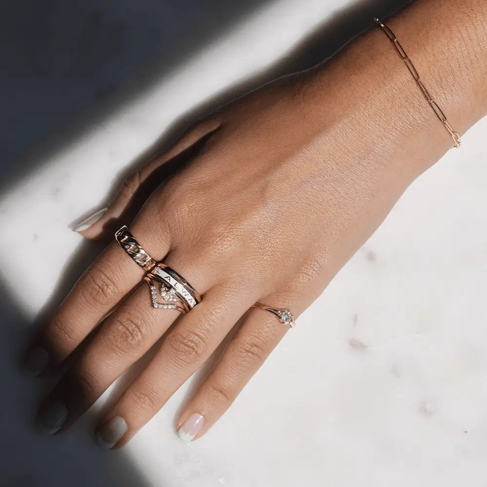 Nesting Rings White Diamond Triangle Nesting Ring | Geometric Ring for Bridal Stack ...