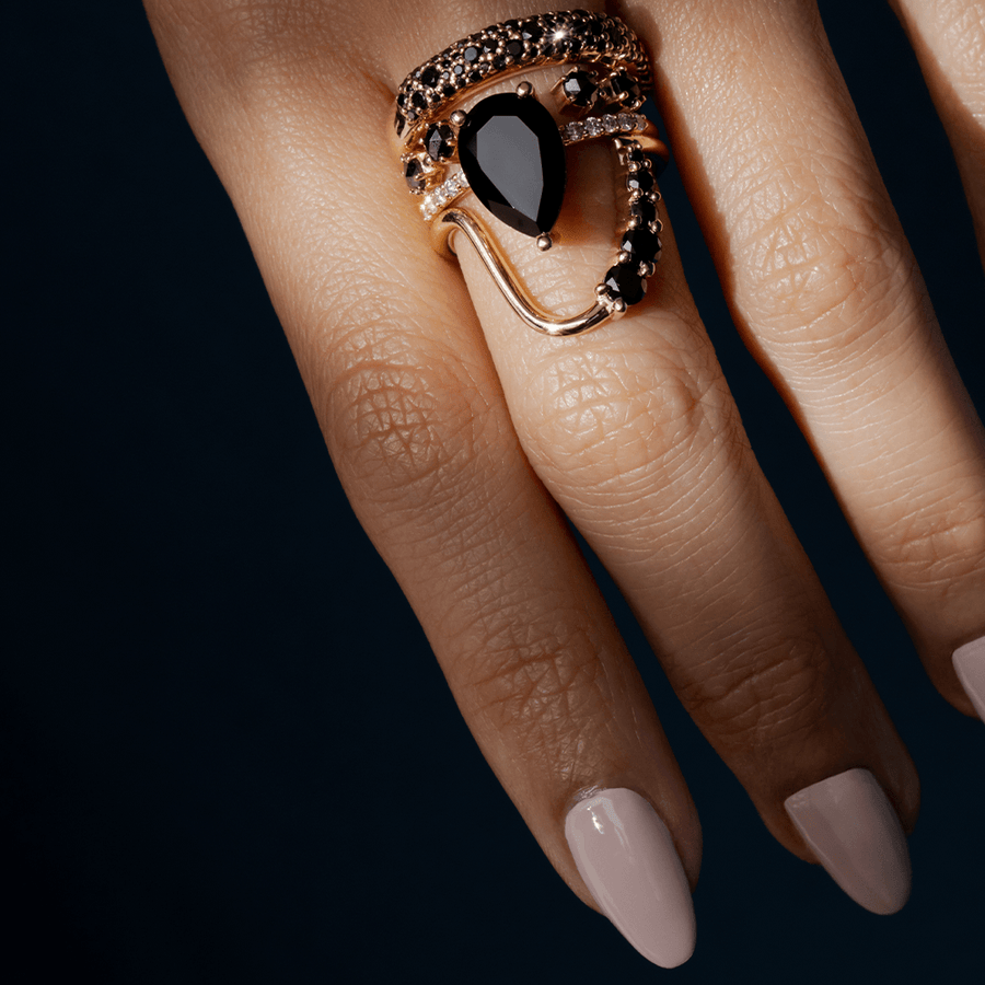 Marrow Fine Jewelry Sweet Melissa Pear Black Onyx Ring [Yellow Gold]