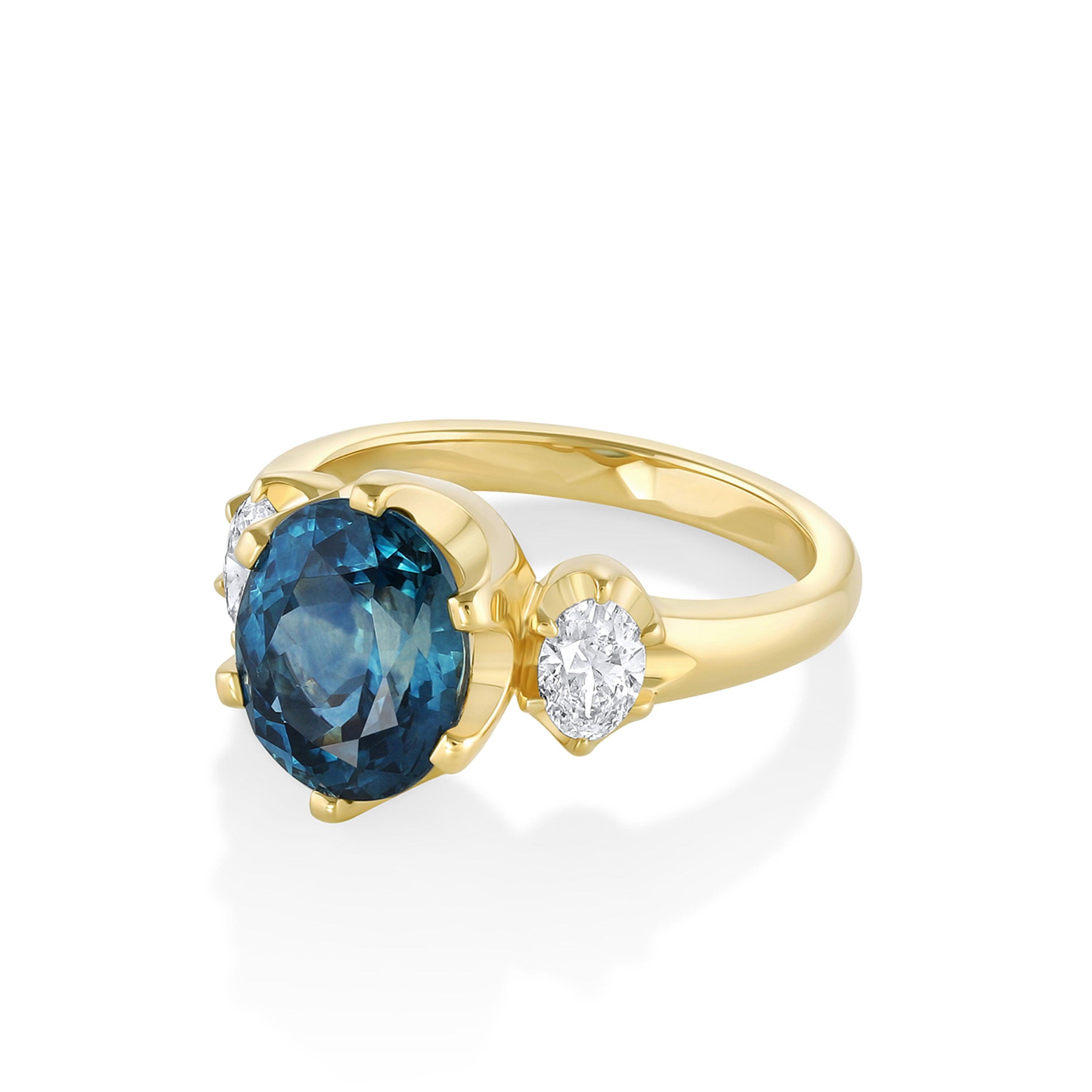 Montana sapphire three stone engagement ring