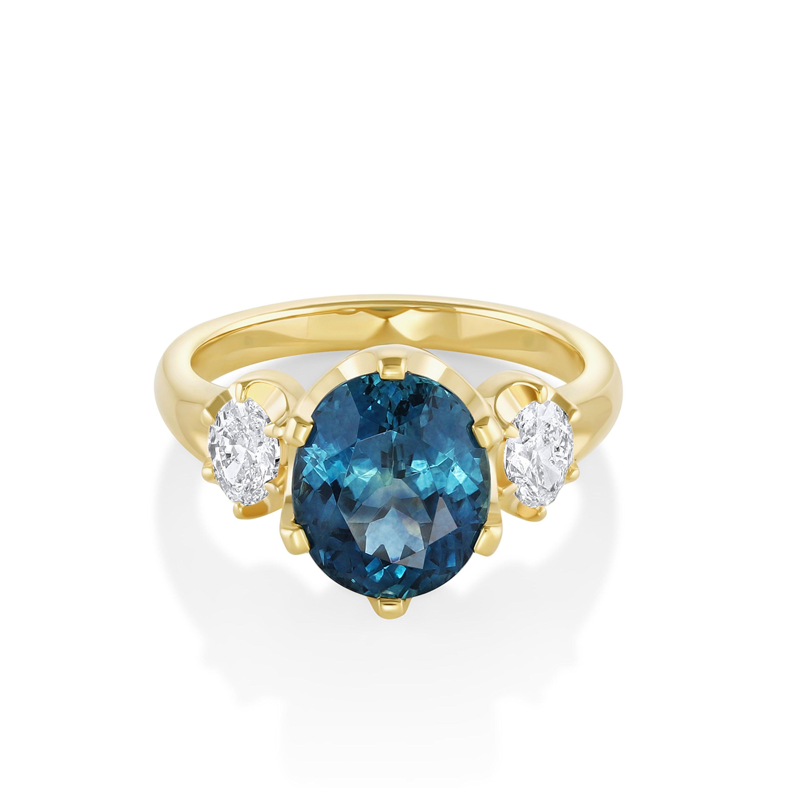 Montana sapphire three stone engagement ring