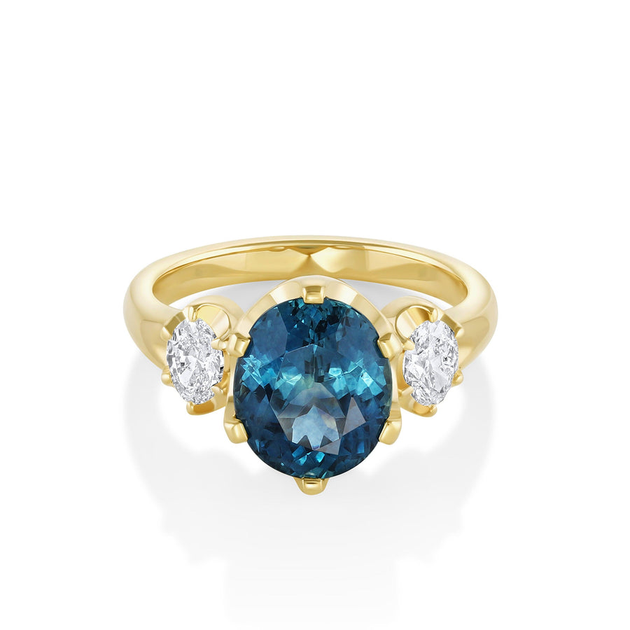 Montana sapphire three stone engagement ring [YELLOW GOLD}