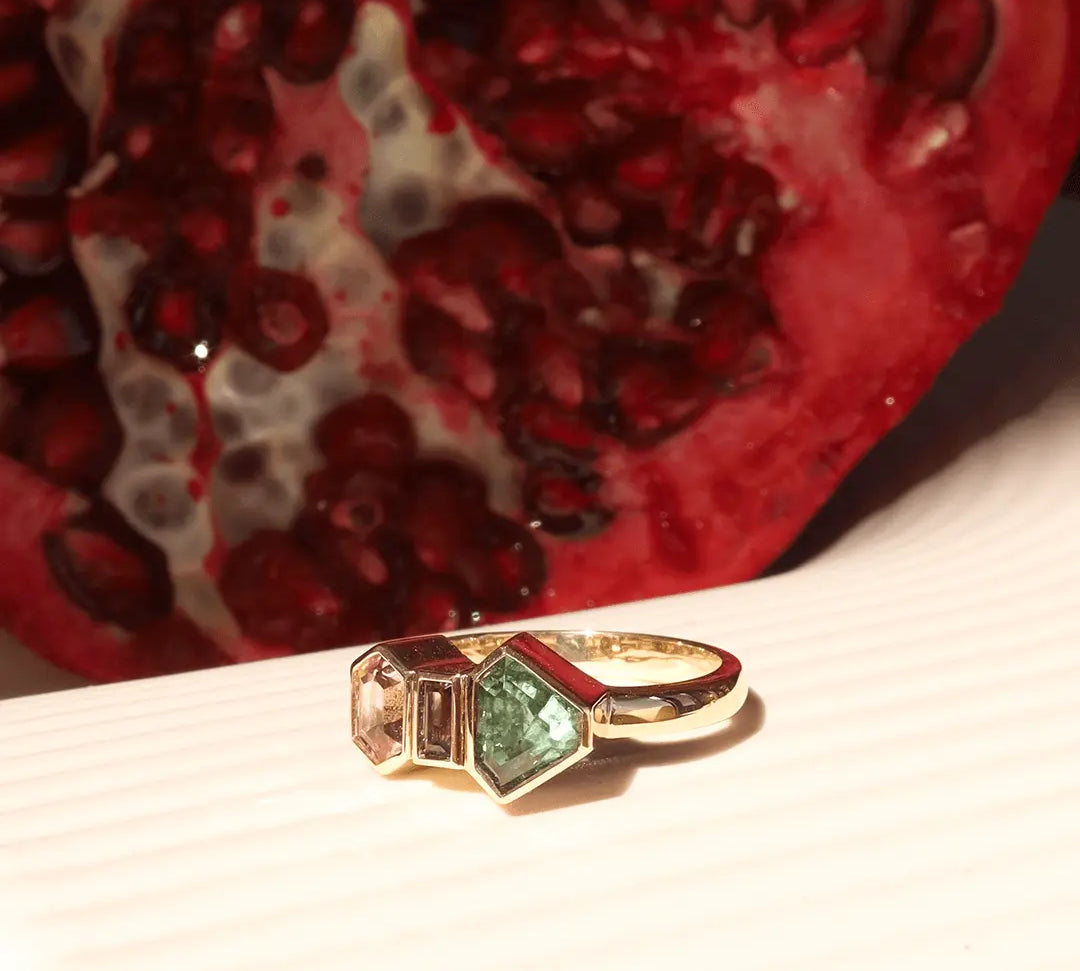 1.40ct Teal Sapphire & Tourmaline Linear Ring - Marrow Fine