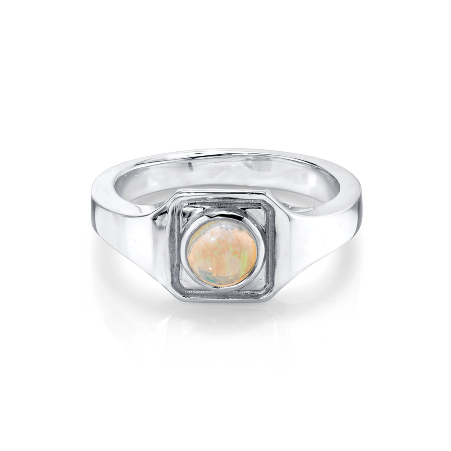Marrow Fine Jewelry Opal Boyfriend Signet Solid Gold Ring [White Gold]