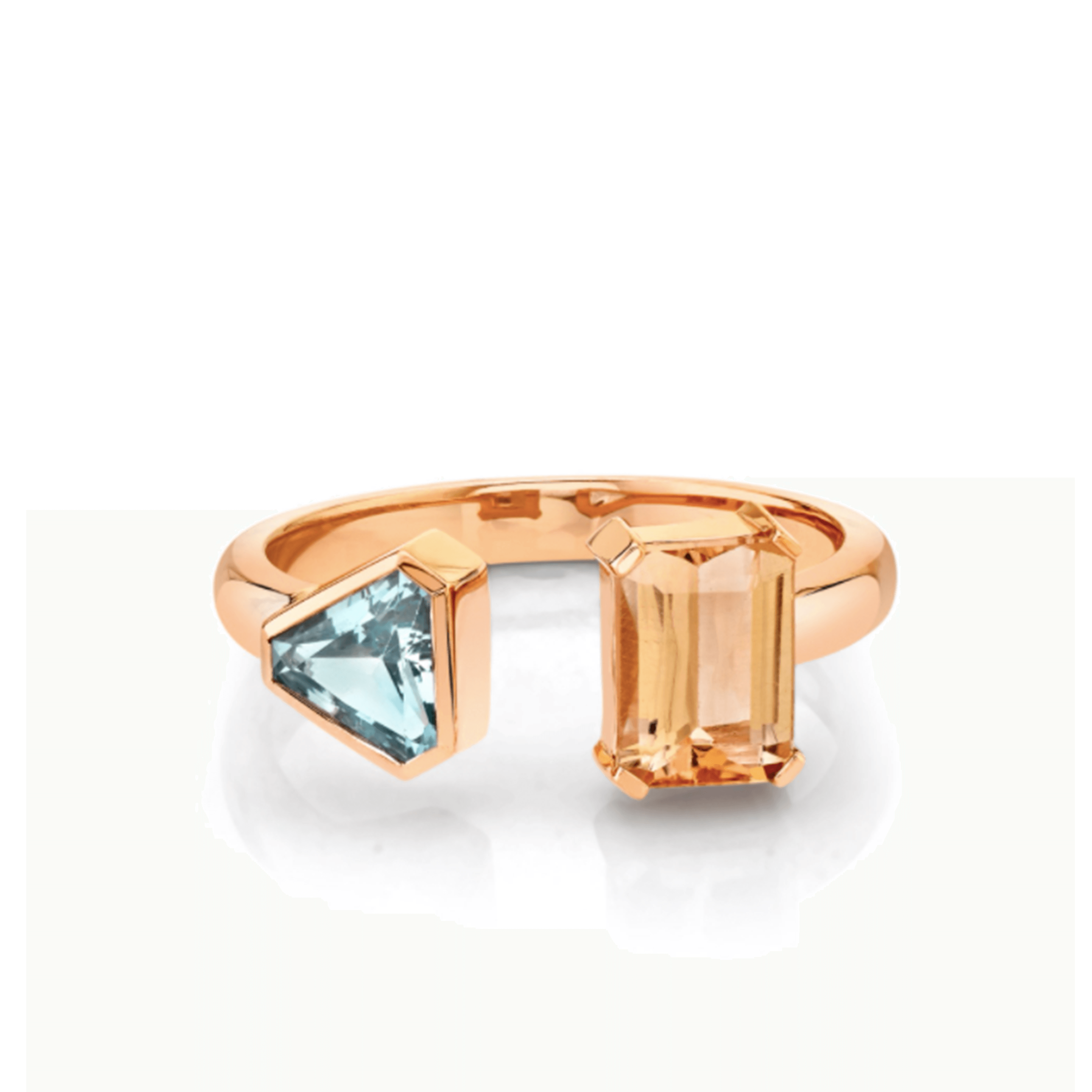 Marrow Fine Jewelry Aquamarine Topaz Open Shank Toi Et Moi Ring