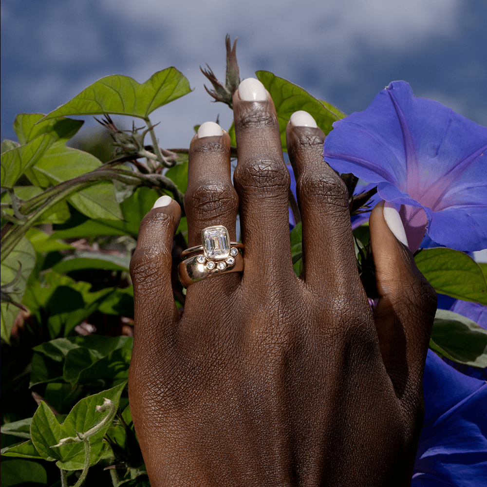 The Roxy Bezeled Emerald Cut Engagement Ring Marrow Fine