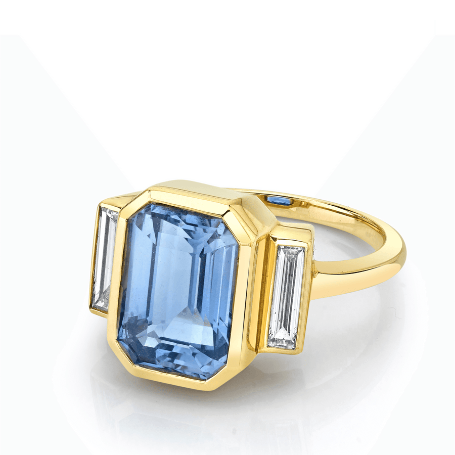 Marrow Fine Jewelry Blue Sapphire White Diamond Baguette Ring [Yellow Gold]