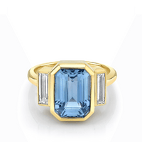 Marrow Fine Jewelry Blue Sapphire White Diamond Baguette Ring [Yellow Gold]