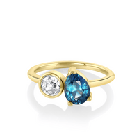 Marrow Fine Jewelry Sapphire Pear And Old Mine Cut Diamond Toi et Moi Ring [Yellow Gold]