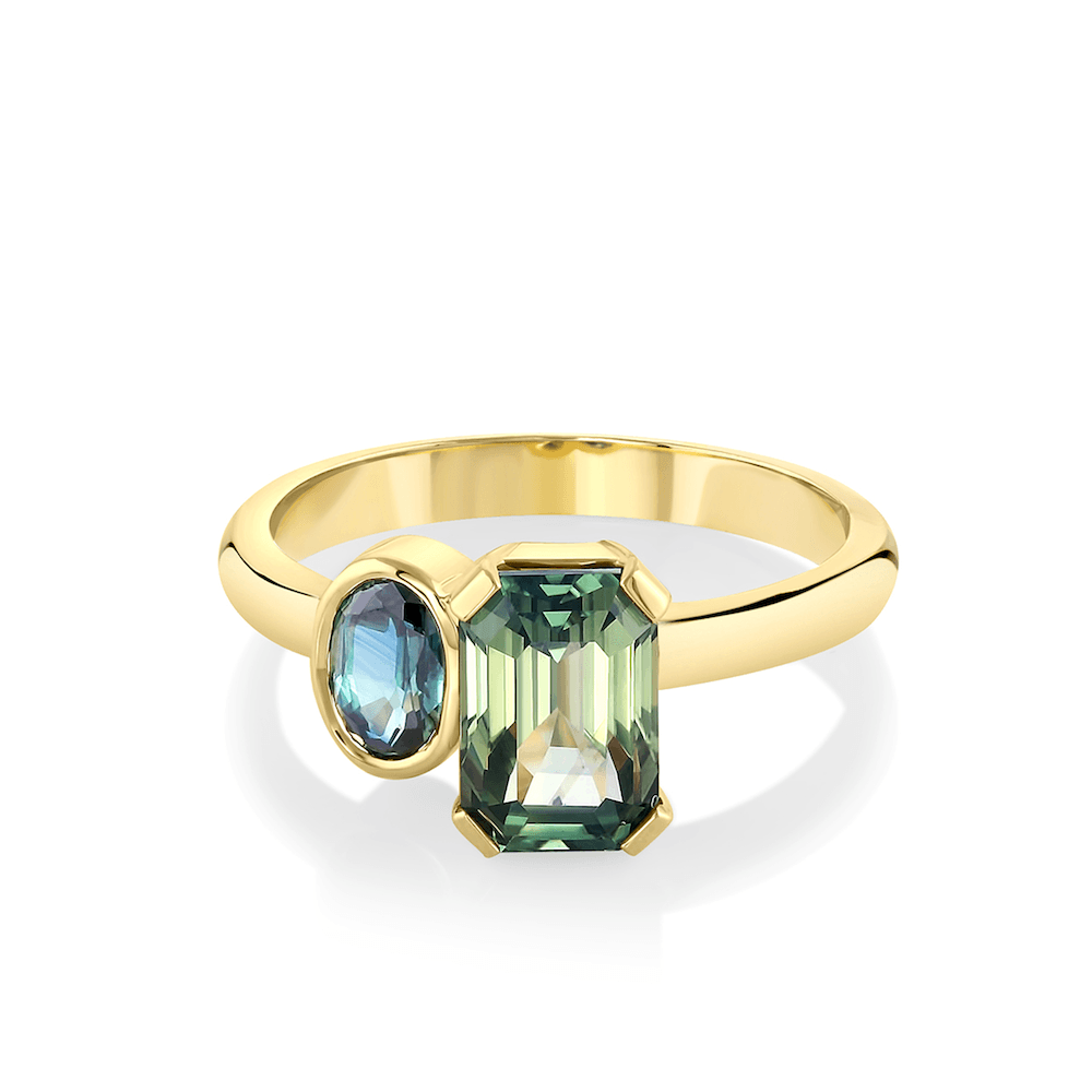 Emerald-Cut & Oval Sapphire Toi et Moi Ring