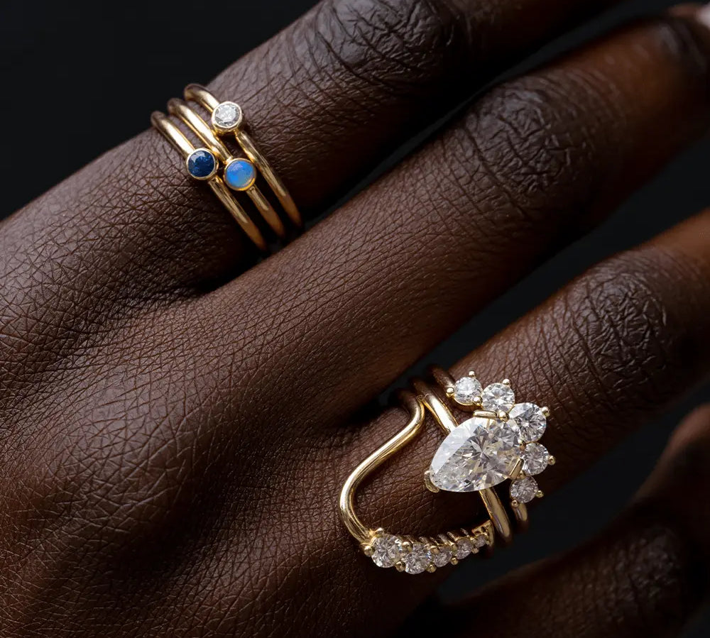 Blue Sapphire Sweet Pea Stacking Ring - Marrow Fine