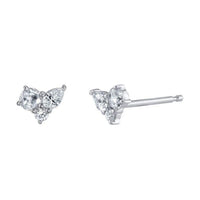 Marrow Fine Jewelry White Diamond Three Stone Bead Prong Stud Earrings [White Gold]
